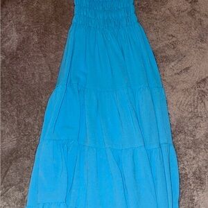 ANTONIO MELANI Blue Smocked A-line Maxi Dress
